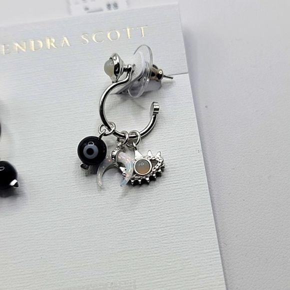 NWT KENDRA SCOTT GEMMA NECKLACE AND EARRINGS SET BLACK WHITE SILVER - Picture 3 of 8